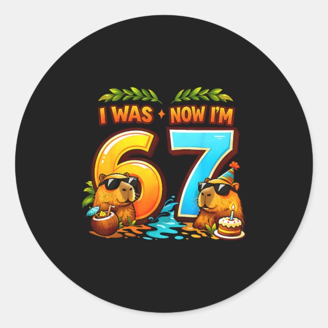 Sticker Rond J'avais 6 7 ans anniversaire 67 mème capybara enfa (Devant)