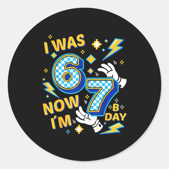 Sticker Rond J'avais 6 ans maintenant j'ai 7 ans à carreaux gam (Devant)