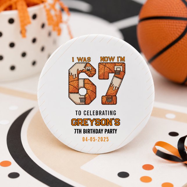 Sticker Rond J'avais 6 ans maintenant j'ai 7 ans Basket-ball –  (I Was 6 Now I’m 7 Basketball – 7th Birthday Party Classic Round Sticker
)