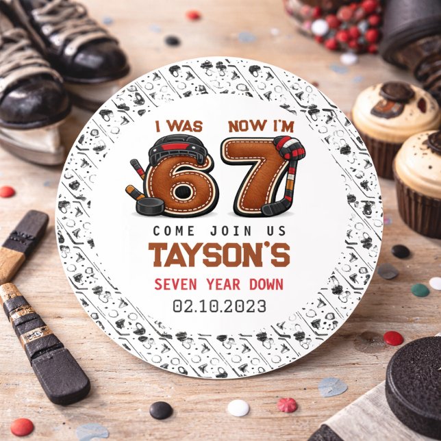 Sticker Rond J'avais 6 ans, maintenant j'ai 7 ans – Fête d'anni (I Was 6, Now I’m 7 – Hockey 7th Birthday Party Classic Round Sticker
)