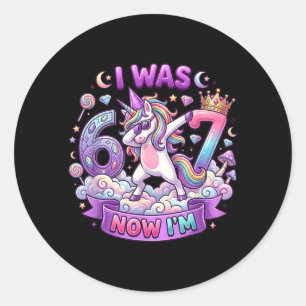 Sticker Rond J'avais 6 ans maintenant j'ai 7 ans fille licorne