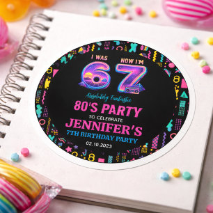 Sticker Rond J'avais 6 ans Maintenant j'ai 7 ans Rétro Néon 7e