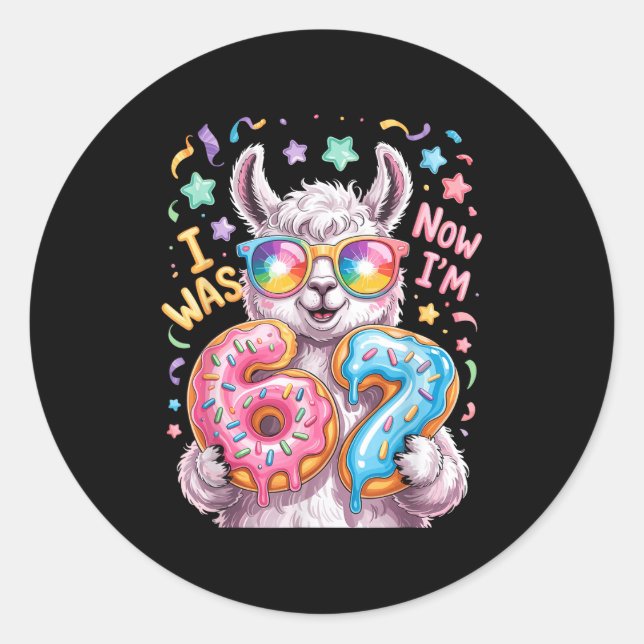 Sticker Rond J'avais six ans, j'ai sept ans 6 7 lama 67 mème 7e (Devant)