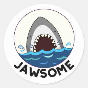 Sticker Rond Jawsome Funny Shark Teeth Pun