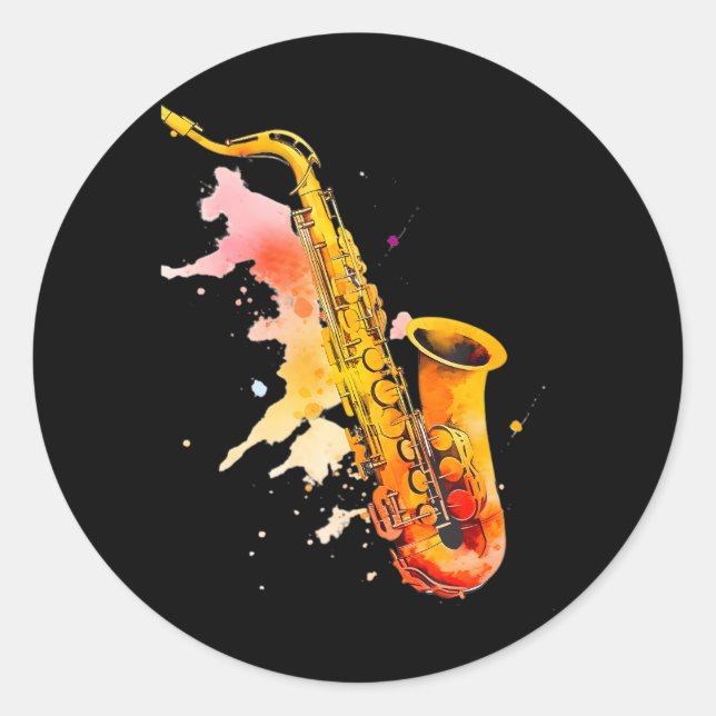 Sticker Rond Jazz coloré Saxophone Player (Devant)