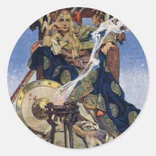 Sticker Rond JC Leyendecker Reine Maeve Guerrière Celtique