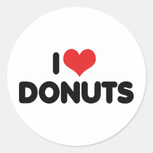 Sticker Rond Je adore les donuts en forme de cœur - Nourriture 