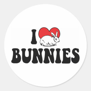 Sticker Rond Je adore les lapins à coeur