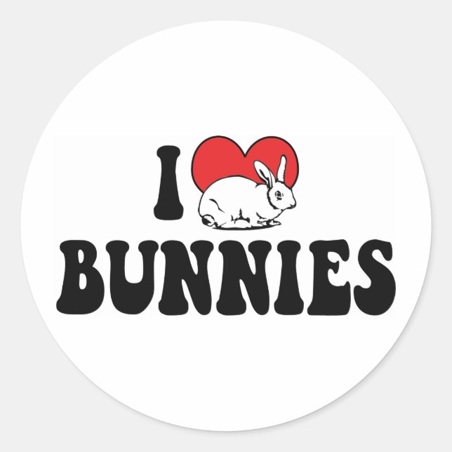 Sticker Rond Je adore les lapins à coeur (Devant)