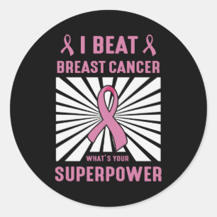 Sticker Rond Je bat le cancer du sein Survivant Superpower Prid