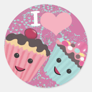 Sticker Rond Je Coeur Cupcakes - J'aime les Cupcakes