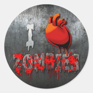 Sticker Rond Je Coeur Zombies