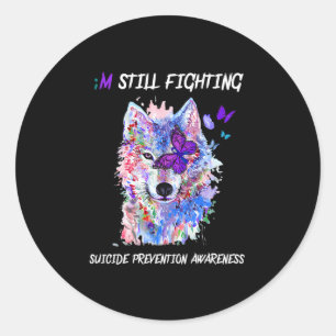 Sticker Rond Je continue à combattre le suicide des ailes de Se