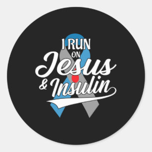 Sticker Rond Je Coure Sur Jésus Et L'Insuline Type Un T1D Diabè
