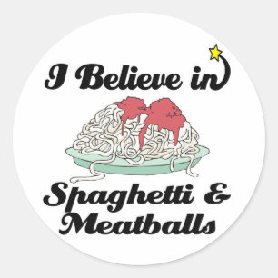 Sticker Rond je crois aux spaghetti et aux boules de viande