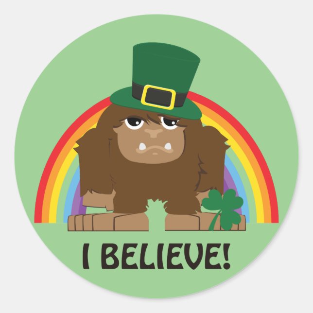 Sticker Rond Je Crois ! Bigfoot Leprechaun (Devant)