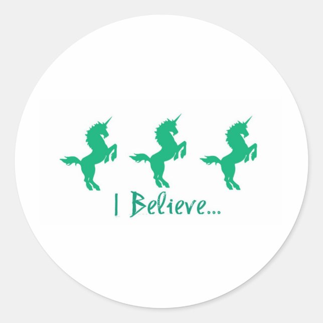 Sticker Rond Je Crois Green Unicorn Design (Devant)