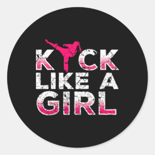 Sticker Rond Je donne des coups de pied comme une fille - kickb