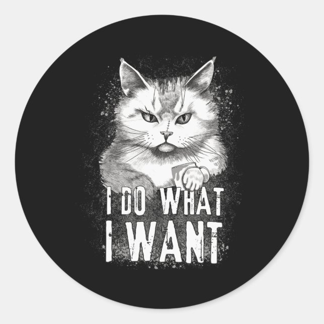 Sticker Rond Je Fais Ce Que Je Veux Chat Halloween Drôle Chat H (Devant)