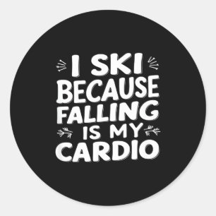 Sticker Rond Je fais du ski parce que tomber est du cardio cita