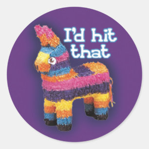 Sticker Rond Je frapperais cette Pinata drôle fête d'anniversai
