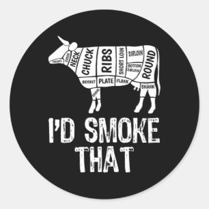 Sticker Rond Je fumerais ce barbecue de vache Fumer Grillant M