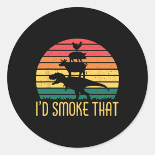 Sticker Rond Je fumerais ce barbecue de viande de dinosaure