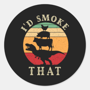 Sticker Rond Je fumerais ce barbecue Vintage de viande grill fu