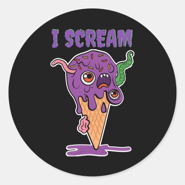 Sticker Rond Je hurle Glace Cream Funny Halloween Kids Kawaii (Devant)
