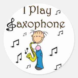 Sticker Rond Je joue aux t-shirts et cadeaux saxophones