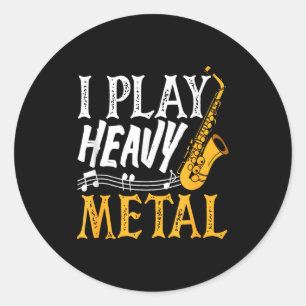 Sticker Rond Je joue du saxophone heavy metal Saxophoniste