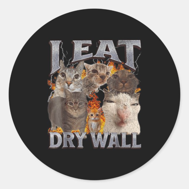 Sticker Rond Je mange de la cloison sèche Mème de chat drôle Gr (Devant)