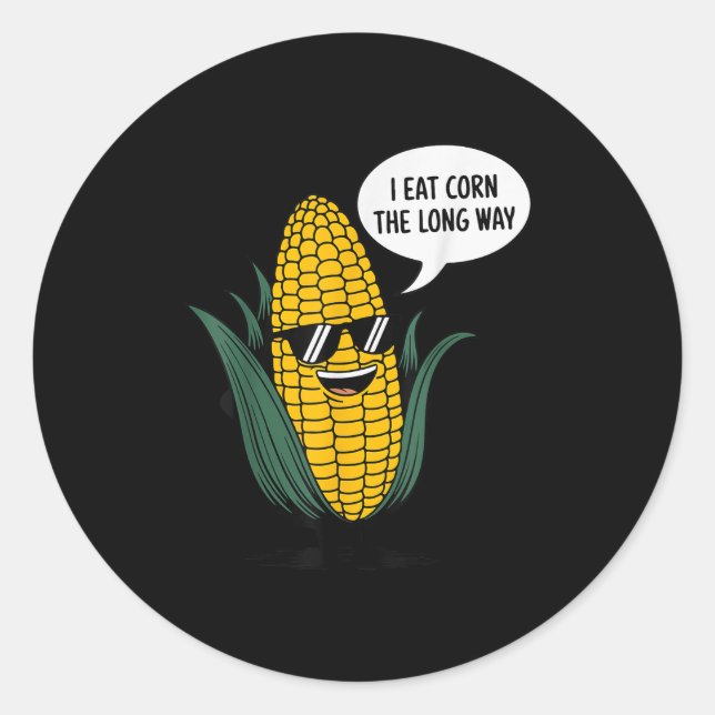 Sticker Rond Je Mange Du Maïs Le Long Way Drôle Nourriture Cita (Devant)