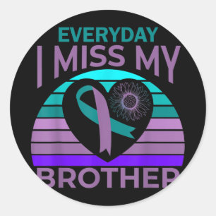 Sticker Rond Je Manque Mon Frère Coeur Ruban Sensibilisation au
