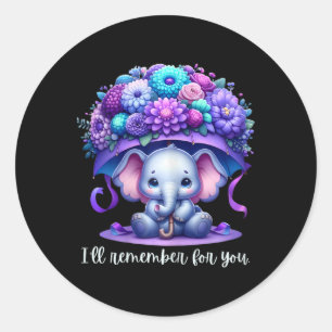 Sticker Rond Je me souviendrai de toi Eléphant Violet Heimerhei
