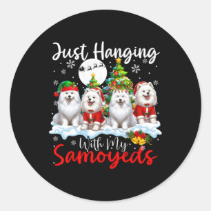 Sticker Rond Je me suis accroché avec mon Samoyeds Xmas Trois C