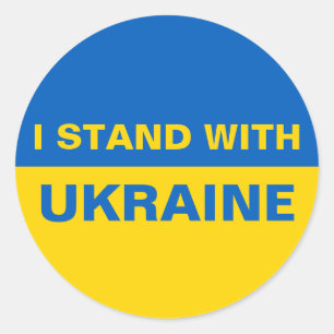 Sticker Rond Je me tiens avec le drapeau ukrainien de l'Ukraine