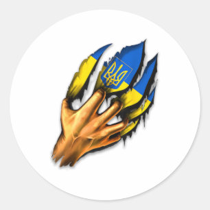 Sticker Rond Je me tiens avec les armoiries de l'Ukraine soutie