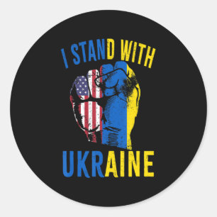 Sticker Rond Je Me Tiens Avec L'Ukraine Drapeau Américain Souti
