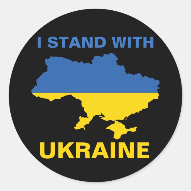 Sticker Rond Je me tiens avec l'Ukraine drapeau et carte ukrain (Devant)