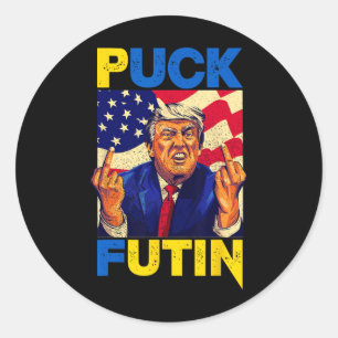Sticker Rond Je me tiens avec l'Ukraine Meme Trump Puck Futin V