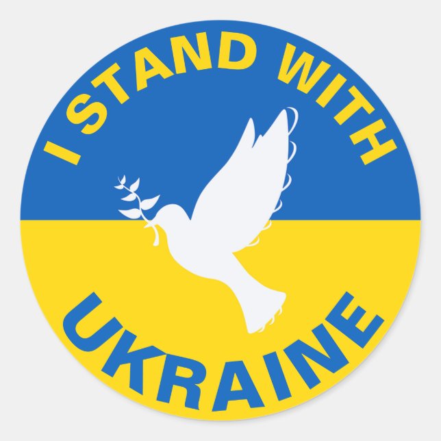 Sticker Rond Je me tiens avec l'Ukraine Pavillon ukrainien Dove (Devant)