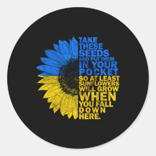 Sticker Rond Je me tiens avec l'Ukraine Tournesol Drapeau de l'