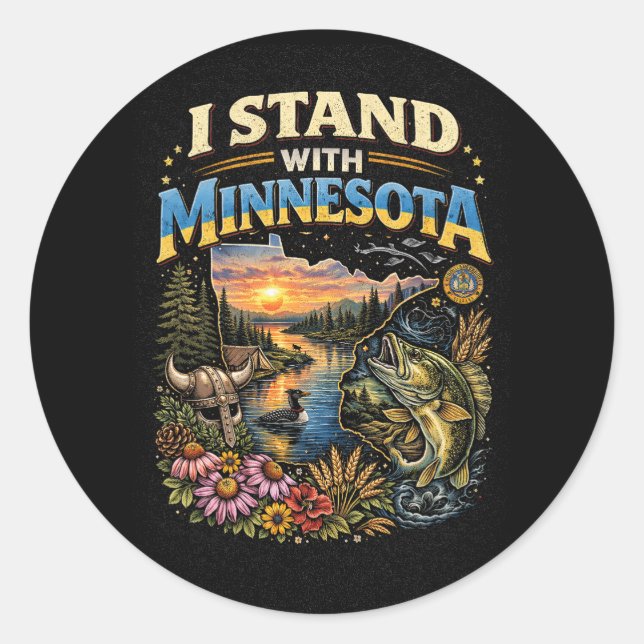 Sticker Rond Je me tiens avec Minnesota (Devant)