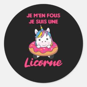Sticker Rond Je M'en Fous Je Suis Une Licorne - Unicorn Donut
