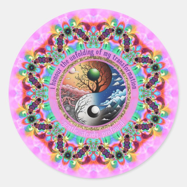Sticker Rond Je m'honore ma transformation Affirmation d'amour  (Devant)