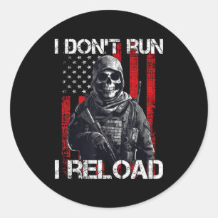 Sticker Rond Je ne cours pas, je recharge, drapeau américain po