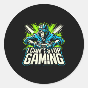 Sticker Rond Je ne peux pas arrêter de jouer drôle de joueur gr