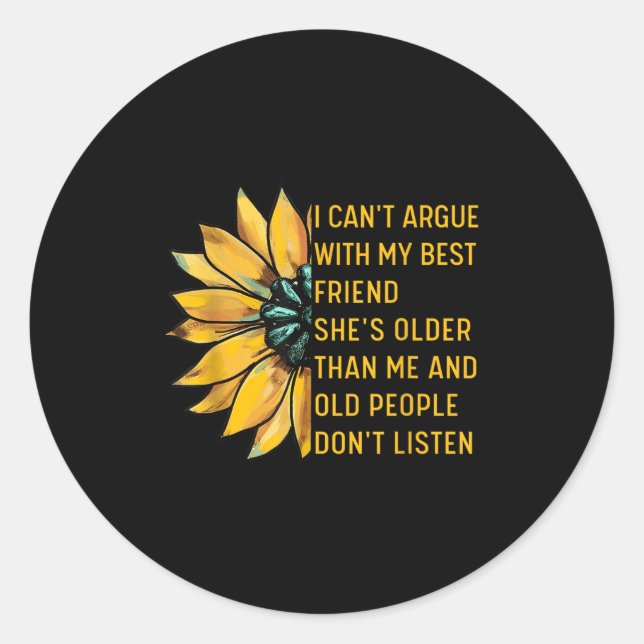 Sticker Rond Je ne peux pas parler avec mon amie Elle est plus  (Devant)