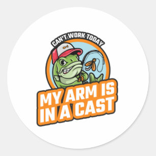 Sticker Rond Je ne peux pas travailler aujourd'hui mon bras est